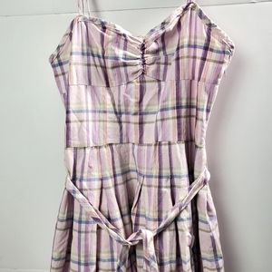 Khakis A-line Strapes Purple Plaid Dress